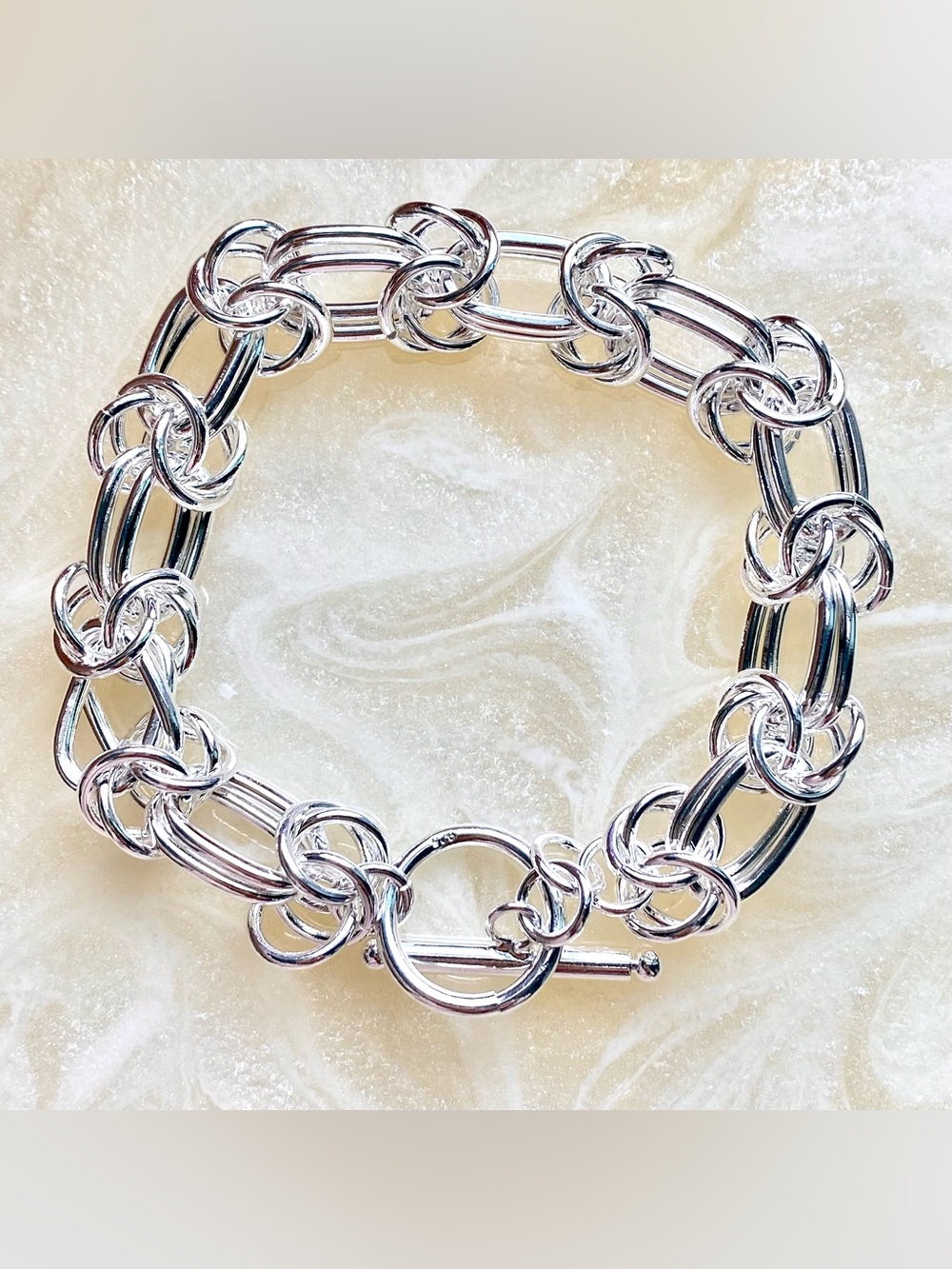 Sterling Silver Link Bracelet  with a classic toggle clasp